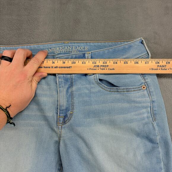 American Eagle Kick Boot Jeans Women's Size 14 Blue Stretch Denim Light Wash Mid - Picture 8 of 10
